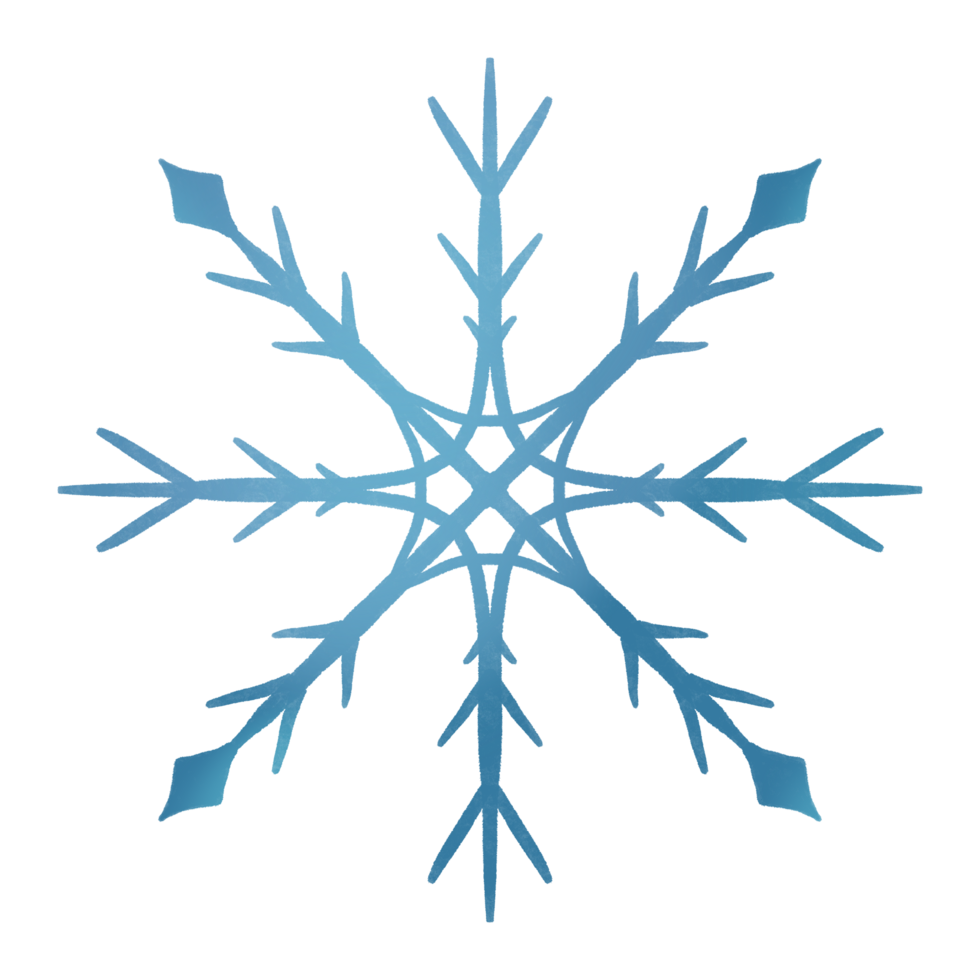 Isolated blue snowflake hand drawn on transparent background png