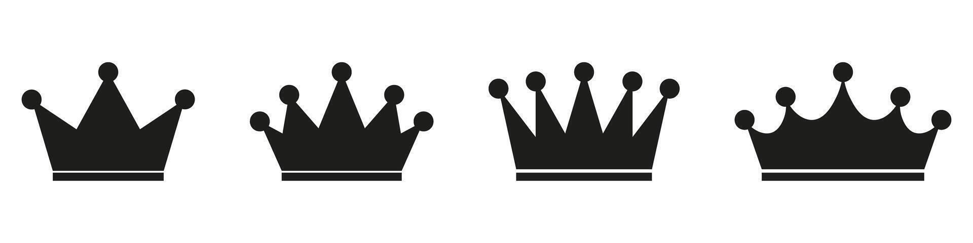 Four crowns are shown in black and white vector