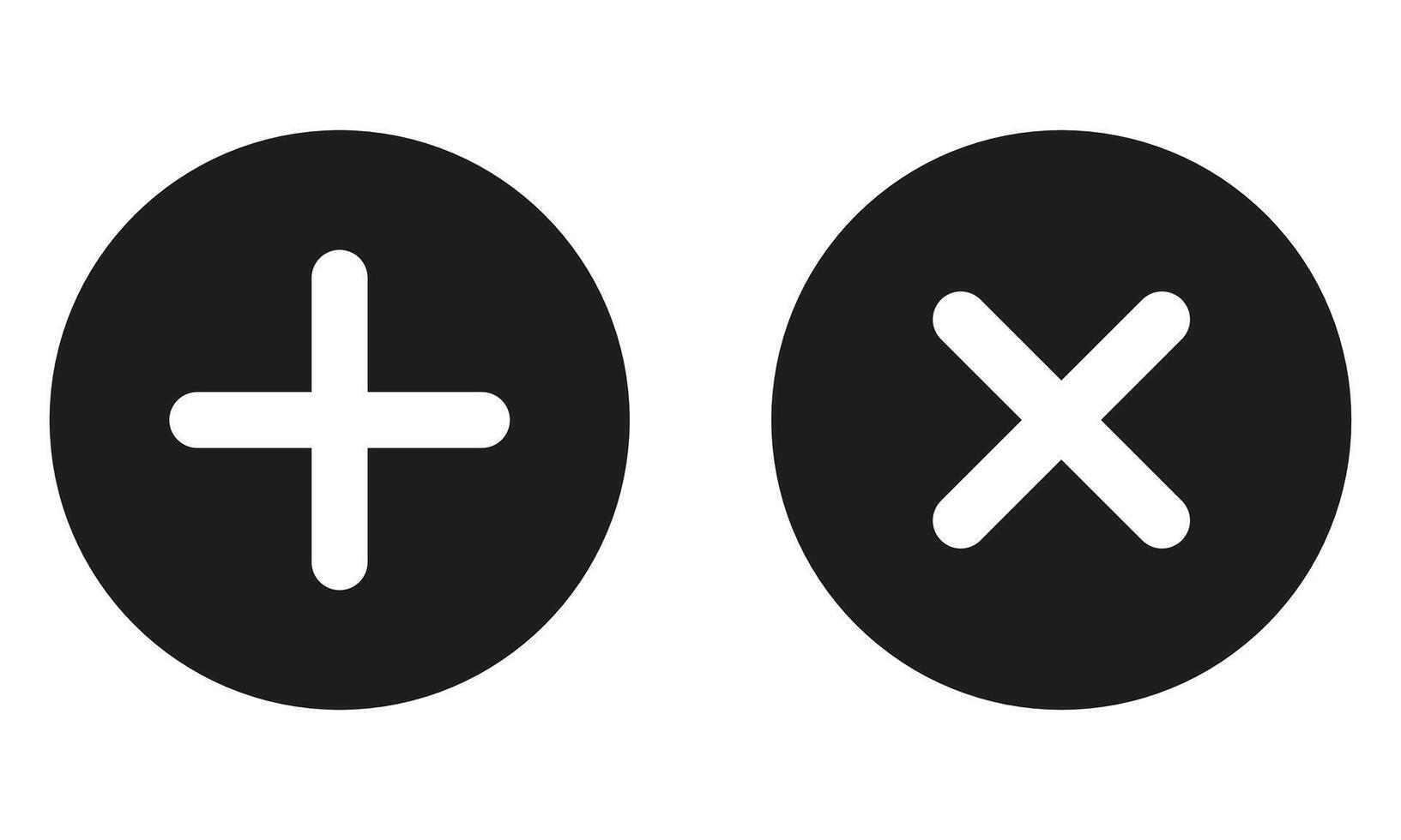 Two black and white circles with an x and a plus sign vector