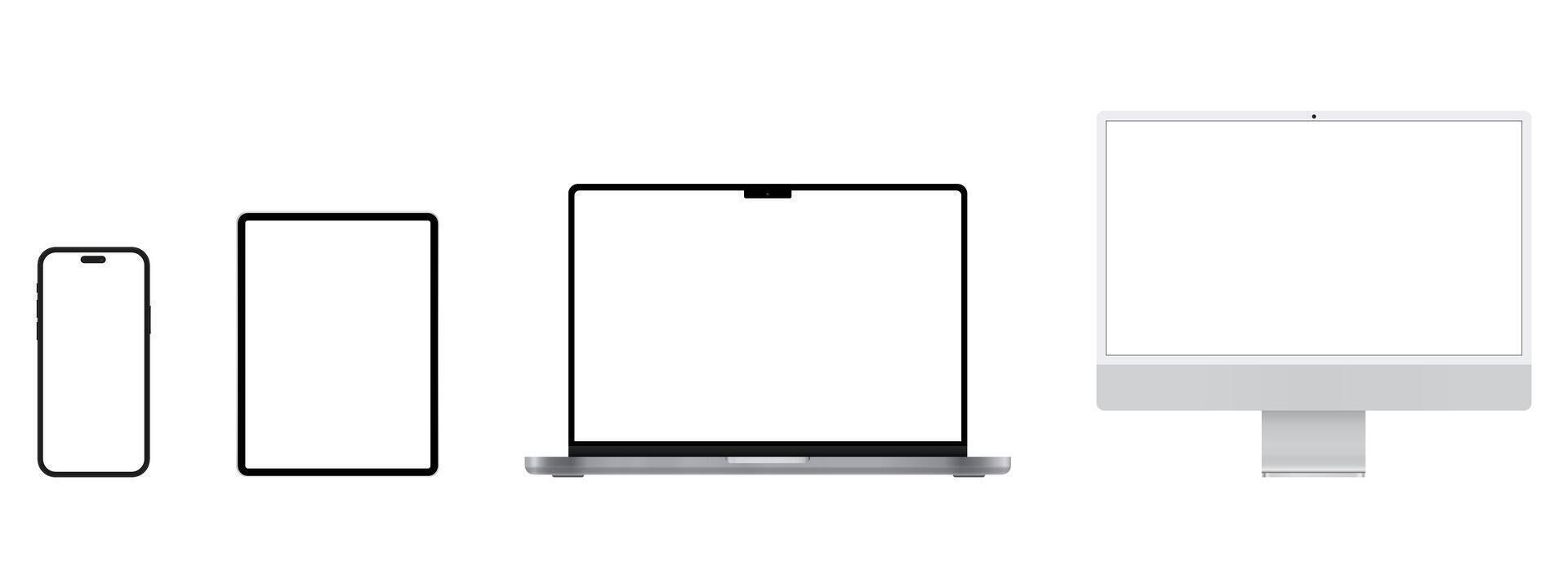 A white screen, a laptop, and a phone vector