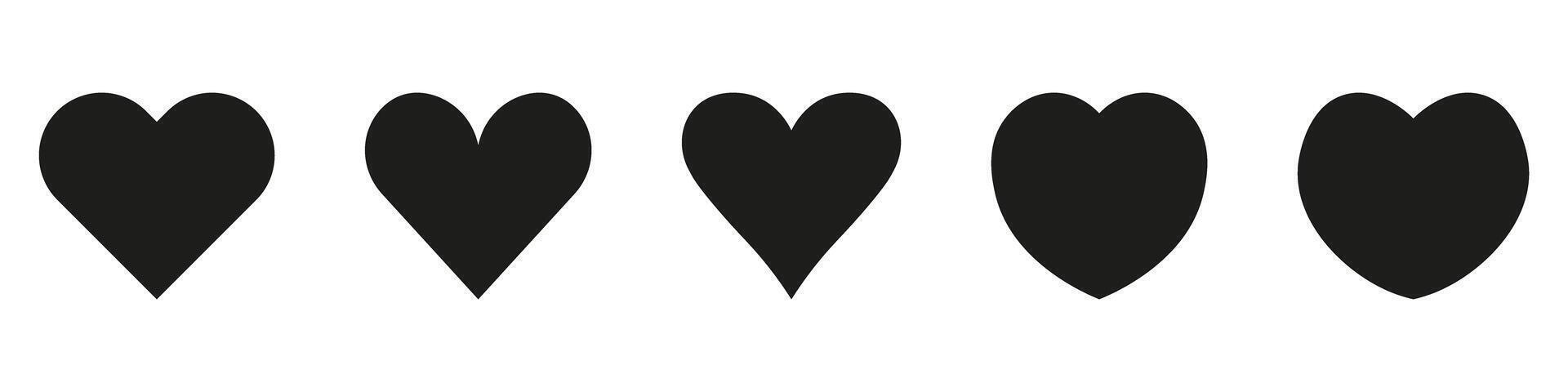 A set of four heart shaped shapes in black and white vector