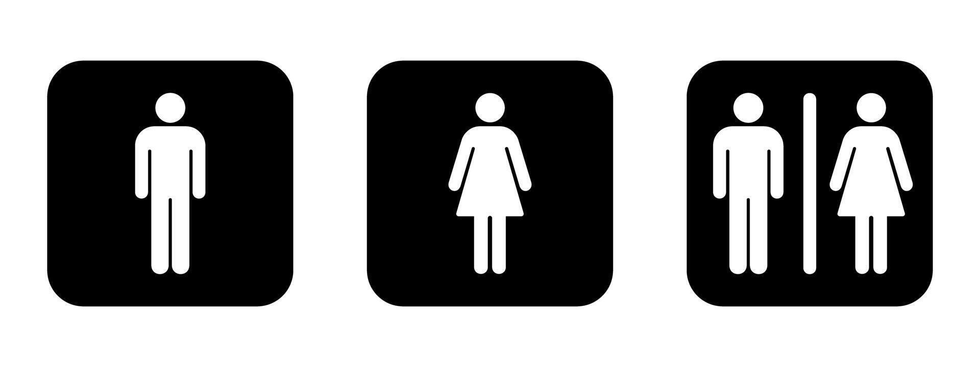 Three black and white bathroom signs with a man and woman vector