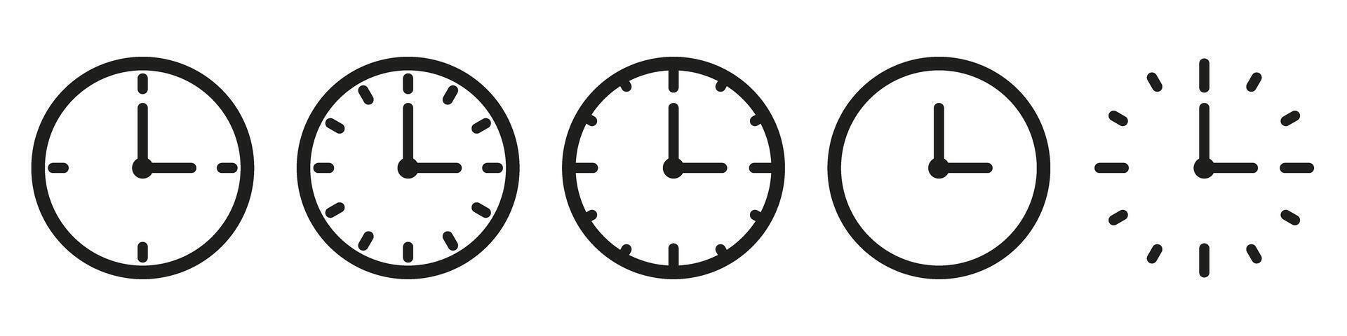 A set of four clocks with different times vector