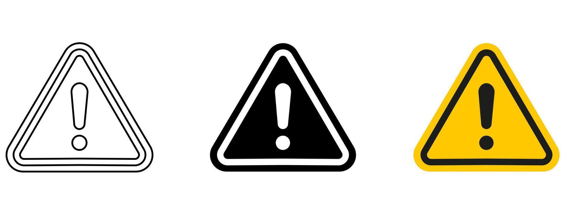Three warning signs with exclamation mark vector