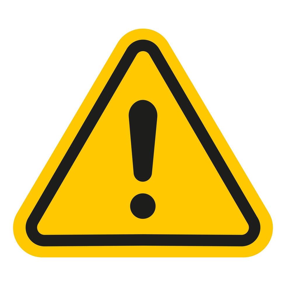 A yellow warning sign with an exclamation mark vector
