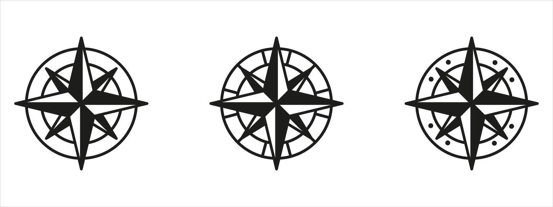 Three compass symbols in black and white vector