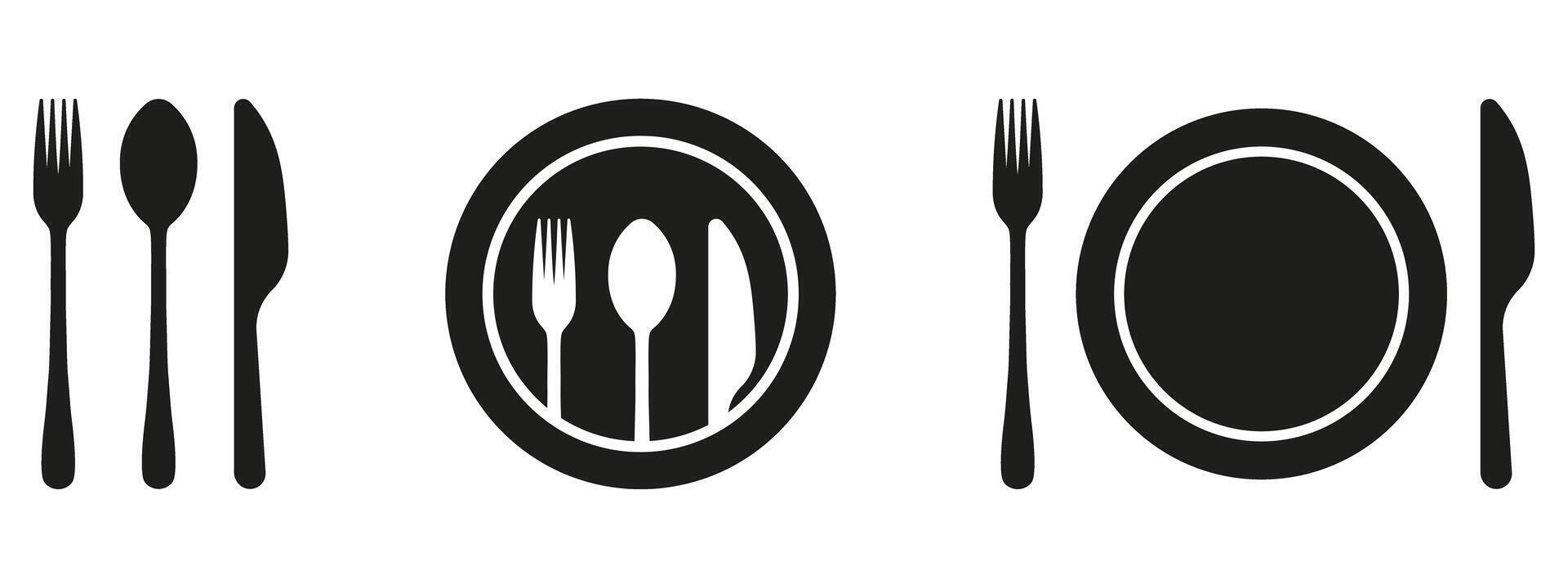 A set of four black and white cutlery icons vector