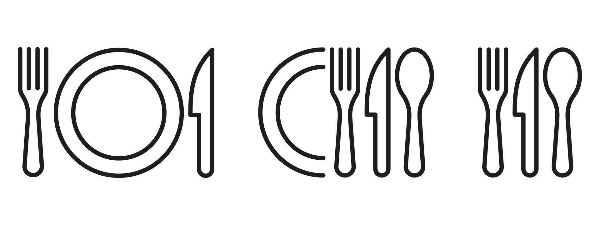 A black and white drawing of a fork, spoon and knife vector