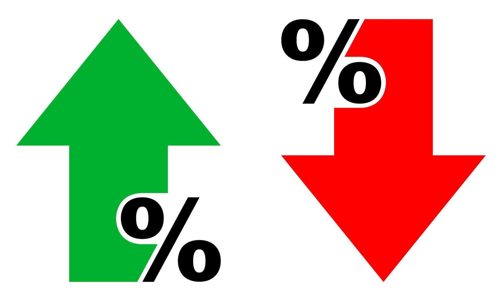 Two arrows with the percentage sign and the percentage sign vector