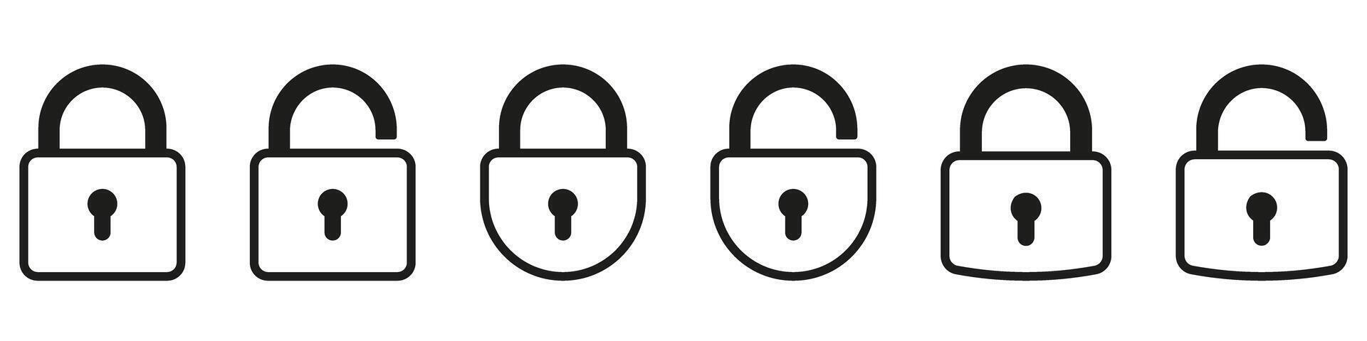 Lock icon collection. Locked and unlocked black line icon set. Flat security symbol. vector