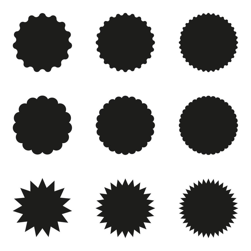 A set of black and white badges with starburst shapes vector