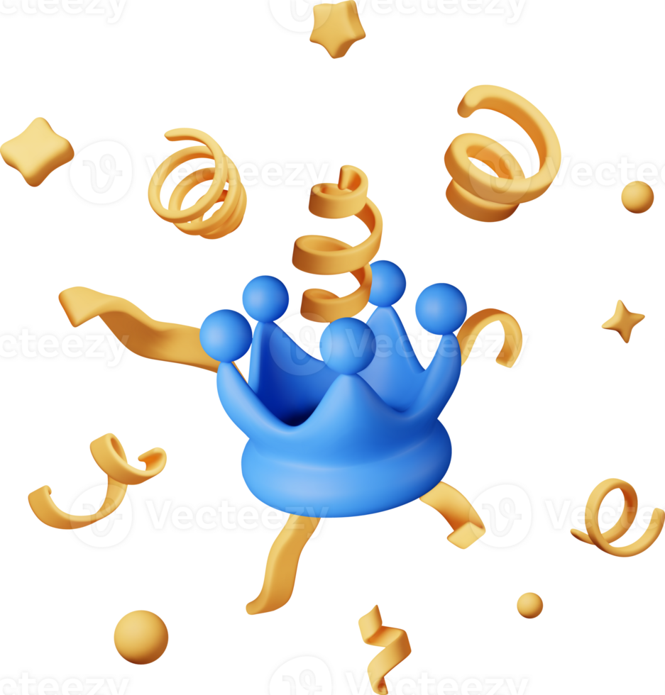 3D Crown Icon and Confetti. png