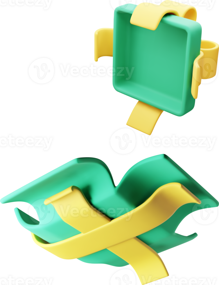 3D Open Gift Box with Bow Icon green gold png