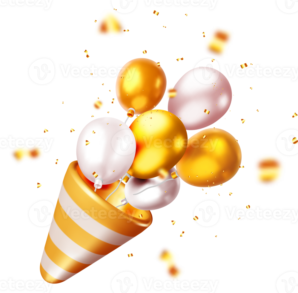 3D Gold Party Popper with Confetti png