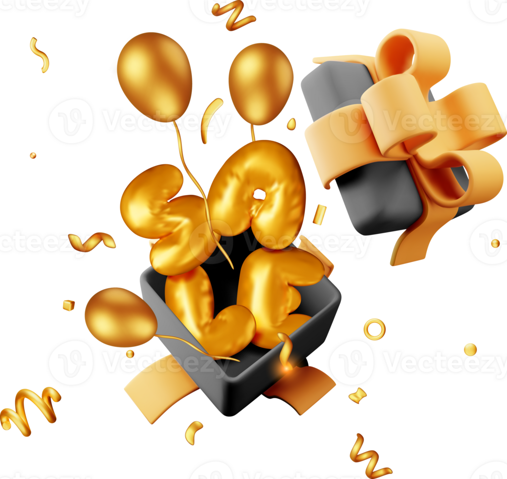 3D Gift Box With Sale Balloon and Falling Confetti Inside png