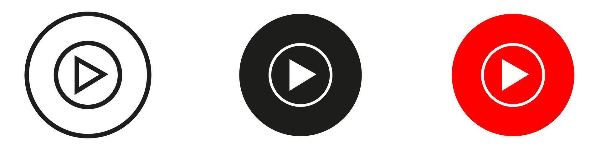 Four different colored buttons with a play button vector