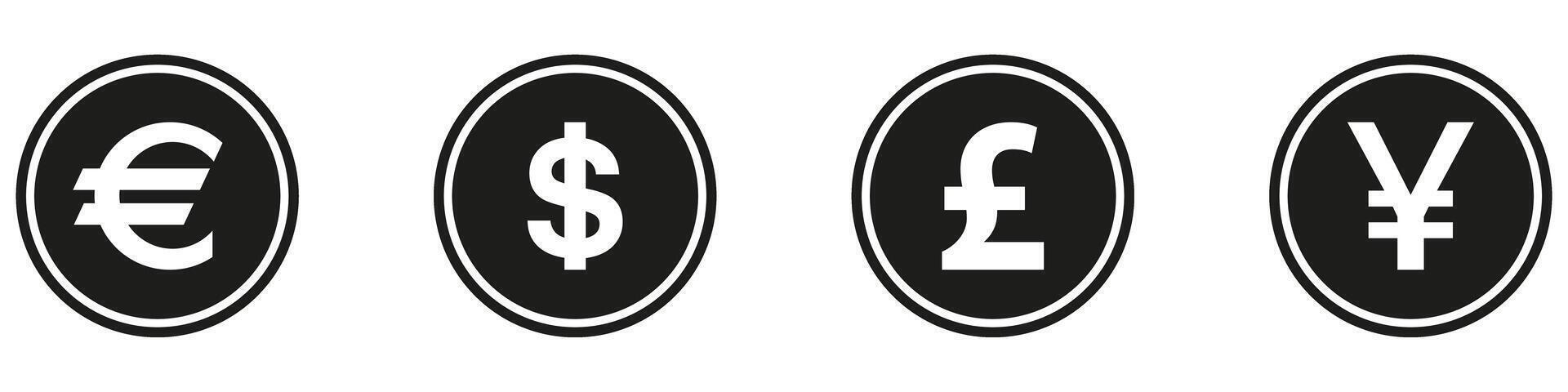 Four different currency symbols in black and white vector
