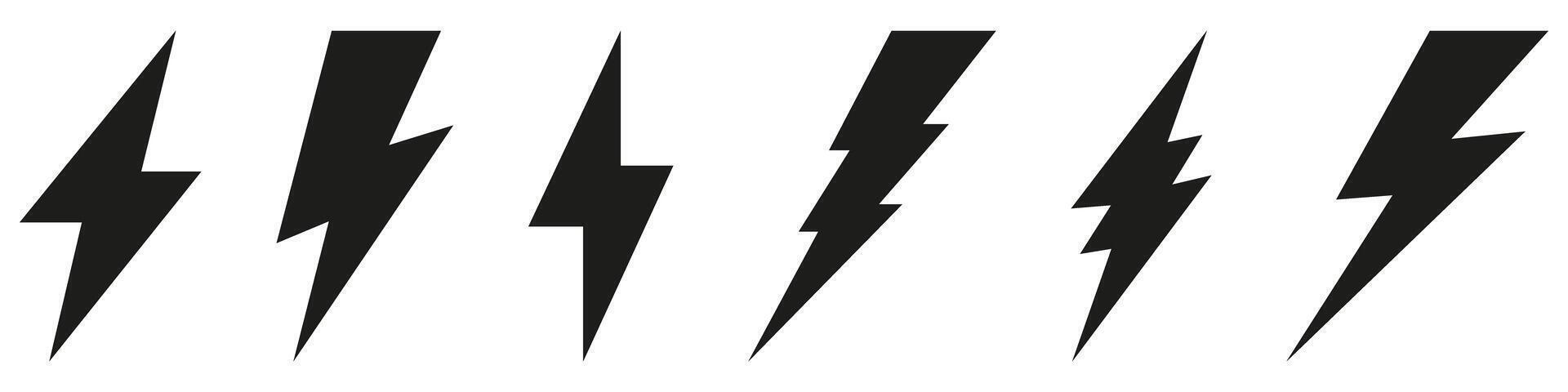 A set of black and white lightning bolts on a white background vector