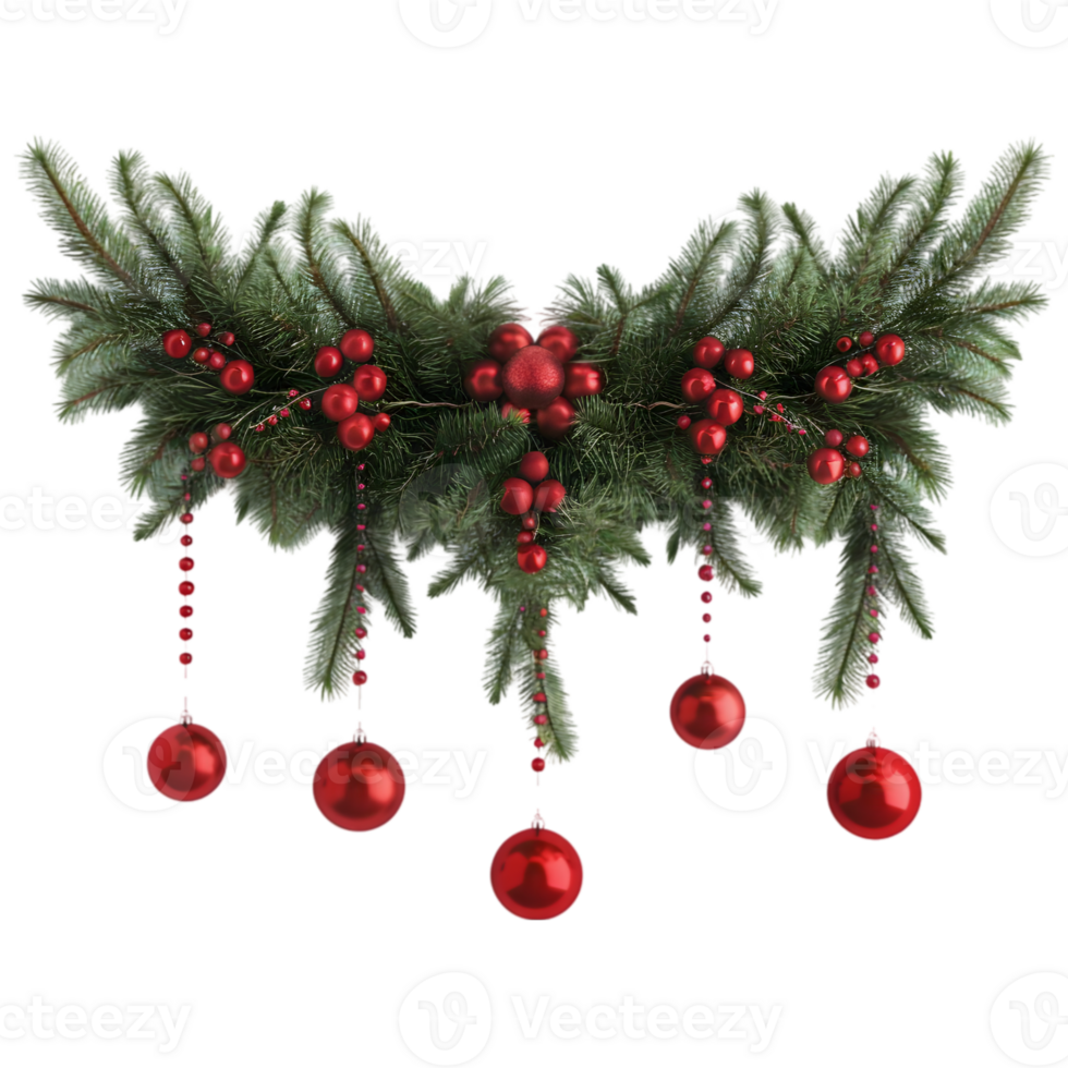 Festive greenery with red ornaments for holiday decor png