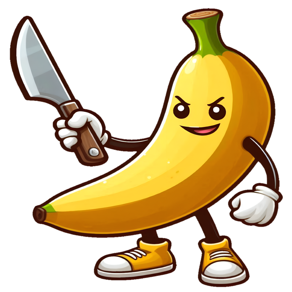 Funny banana with a knife png