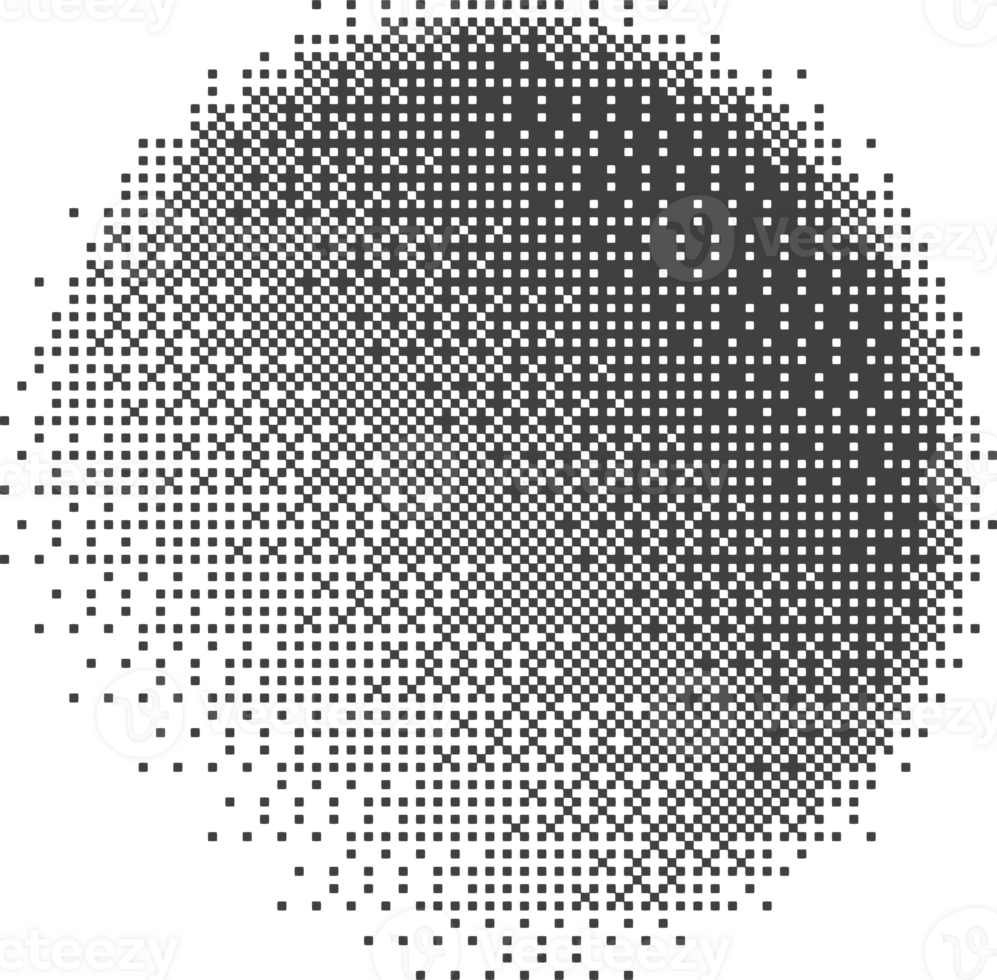Bitmap pixel arcade game effect. Circle with bit pattern texture. Round y2k halftone element. Aesthetic globe with dither gradient. 2000s noisy illustration png