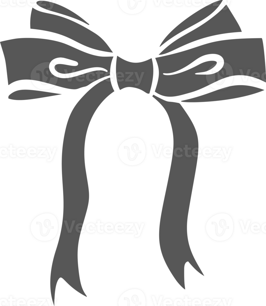 Ribbon bow and tie with knot for hair. Cute black doodle illustration. Vintage hand drawn outline decorative girly accessory. Fashion element for birthday and Christmas. png