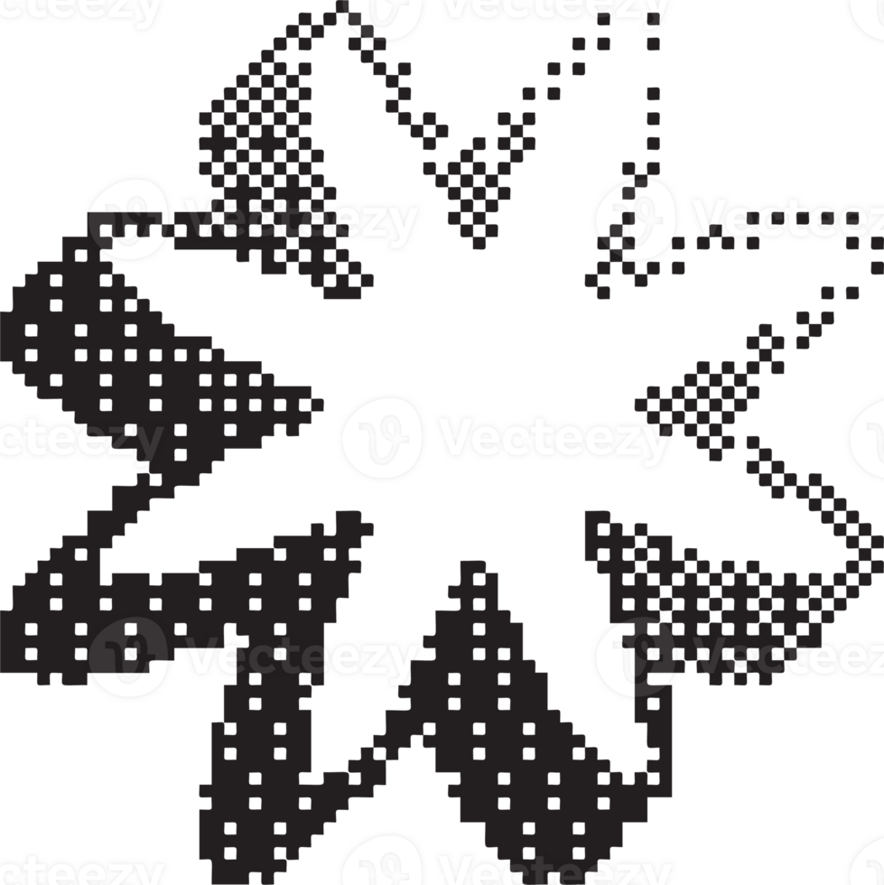 Bitmap pattern star shape. Flower halftone gradient element. Y2k graphic abstract icon. Dither noisy grunge texture. png
