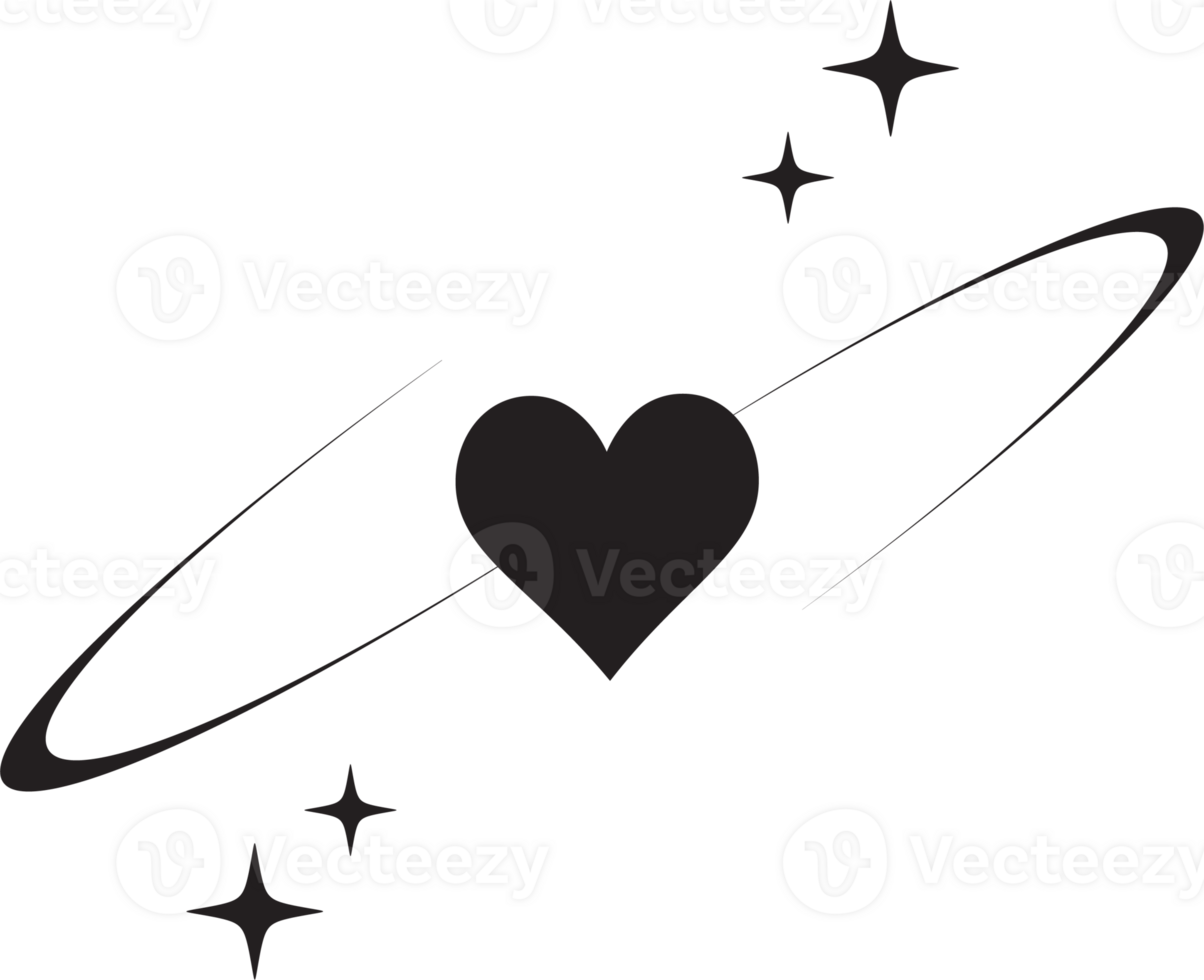 Y2K heart icon. Star shapes. Symbols of love. Outline cosmic design element. Cute retro romantic element of magic sparkles. Abstract celestial 90s decoration png
