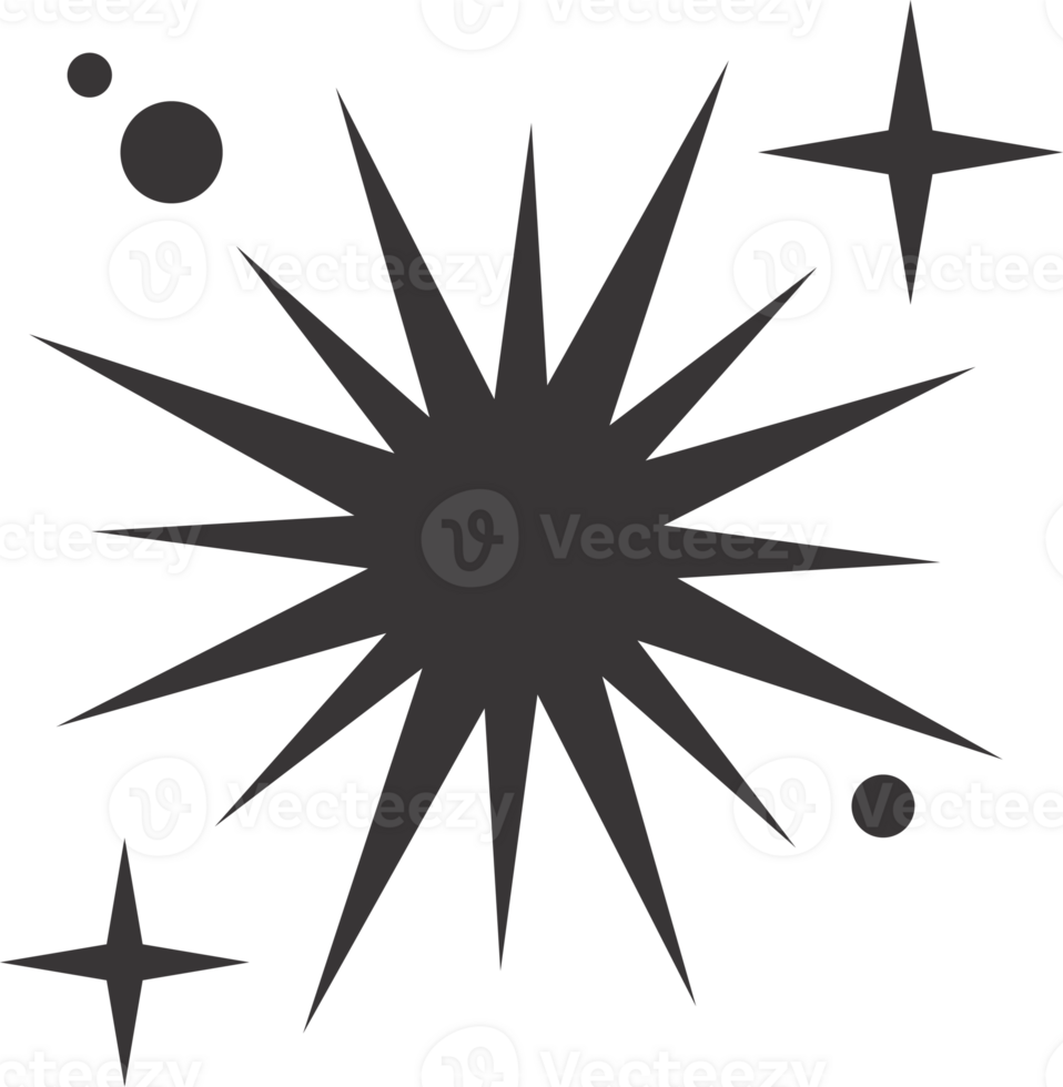 Star icon. Bling and sparkle shapes. Retro Y2K graphic design elements. Vintage twinkle starburst. Abstract simple 70s black Christmas symbol png