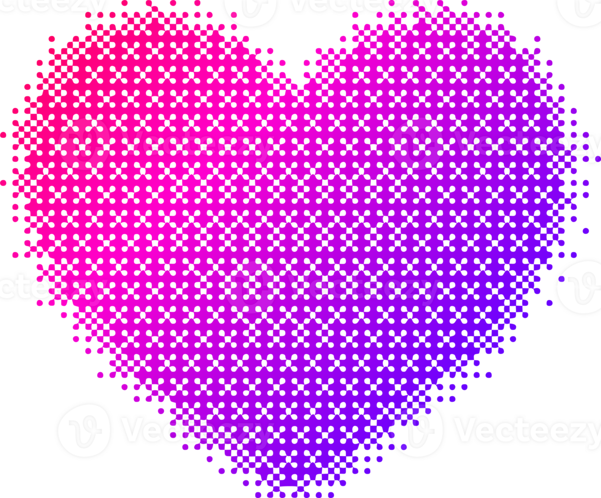 Pixel pattern shape. Textured heart with bitmap Y2k dither gradient. Retro with old computer game graphic effect. Halftone illustration png