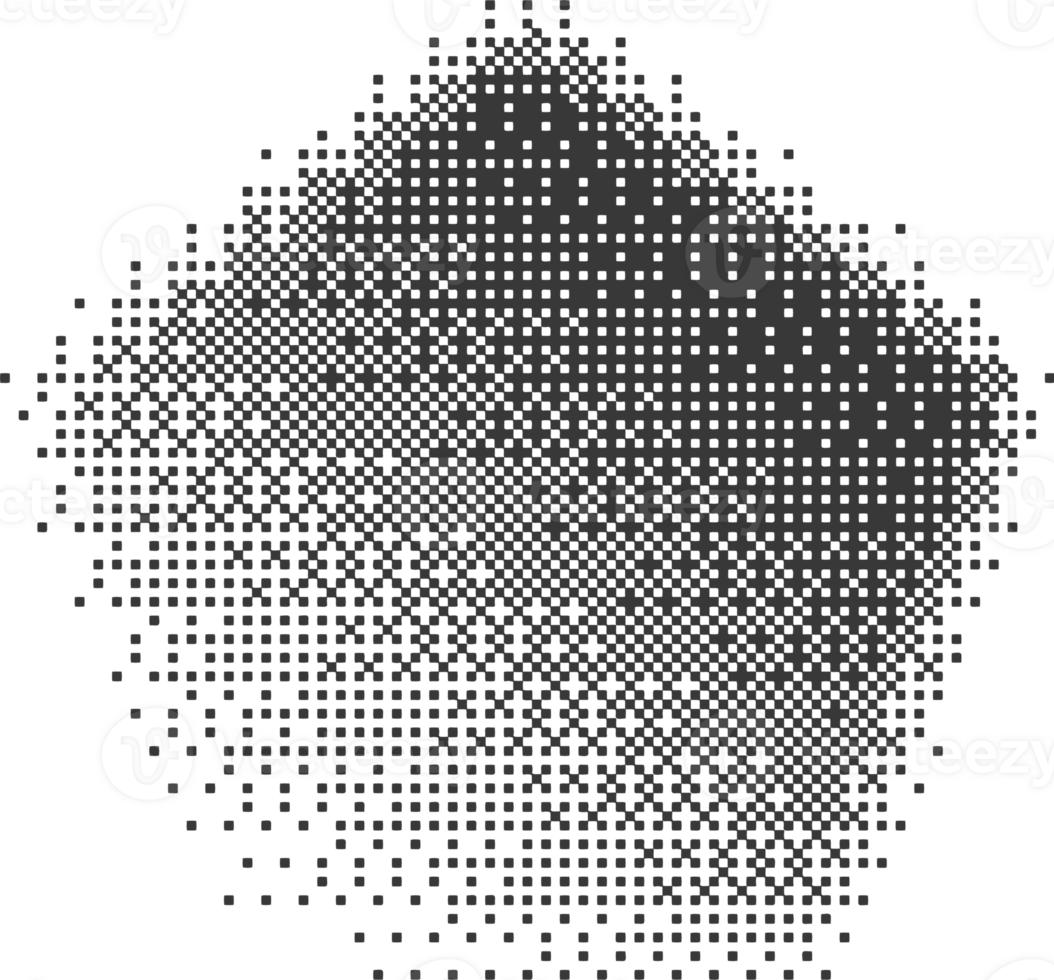 Bitmap pixel arcade game effect. Hexagon y2k halftone shape. Dither aesthetic gradient pentagon icon. 2000s design grainy illustration png
