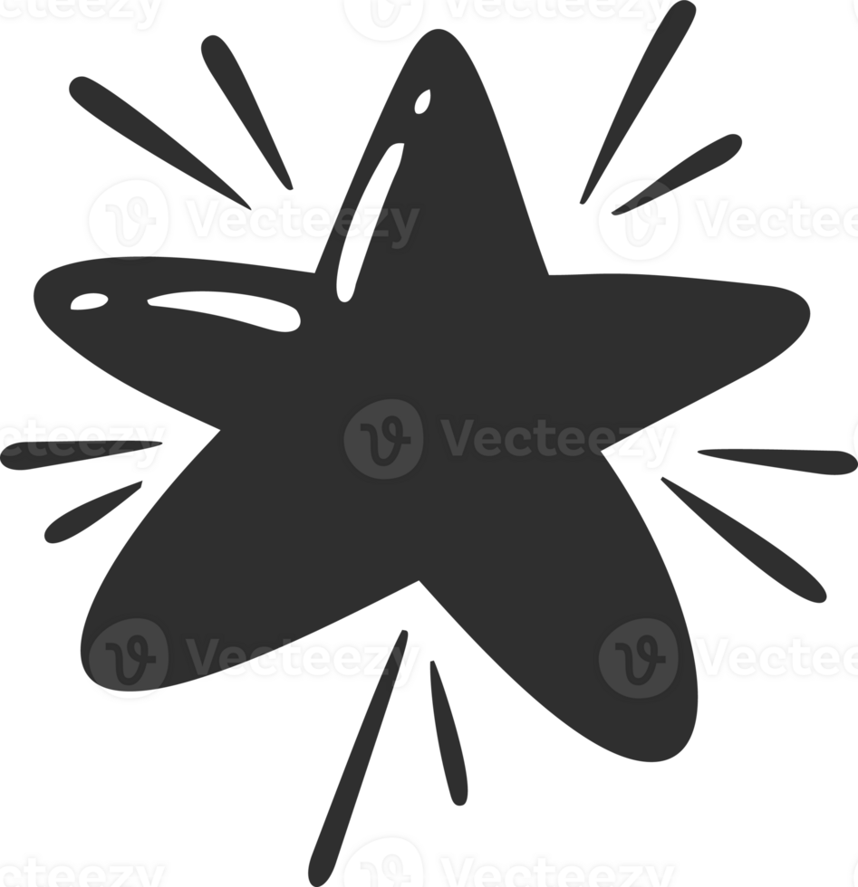 Star icon with glitter and sparkles. Shiny magic hand drawn element. Retro decoration. Cartoon doodle pictogram. png
