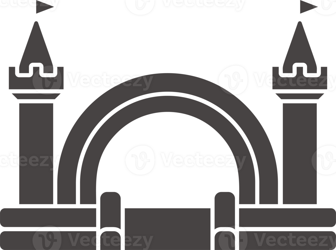 Bouncy castle icon. Inflatable house pictogram with slide for air trampoline park and children playground. Inflated equipment for amusement park and kids zone. Glyph illustration. png
