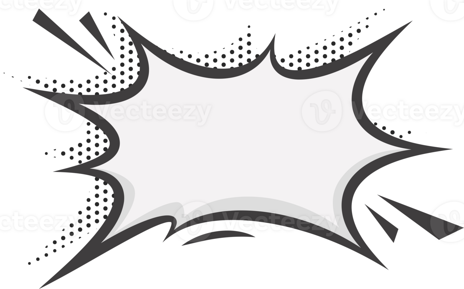 Manga speech bubble. Comic text frame with pop art halftone dotted effect. Balloon chat shape for dialog. Cloud for shock shout and scream action messages. Irregular cartoon decoration png