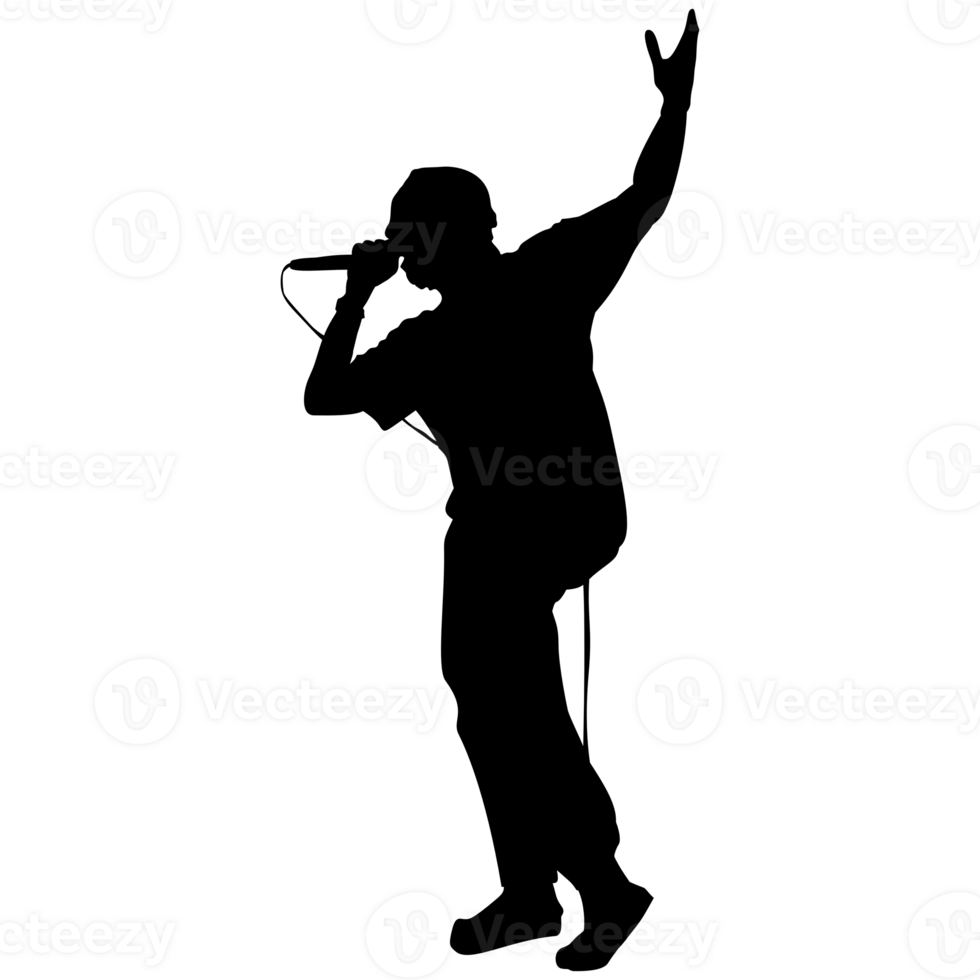 Silhouette of male vocalist on transparent background. Perfect for stickers, icons, tattoos, logos png