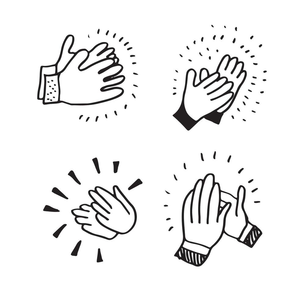 Applause hand draw, doodle clapping ovation. thumbs up gesture isolated on white background vector