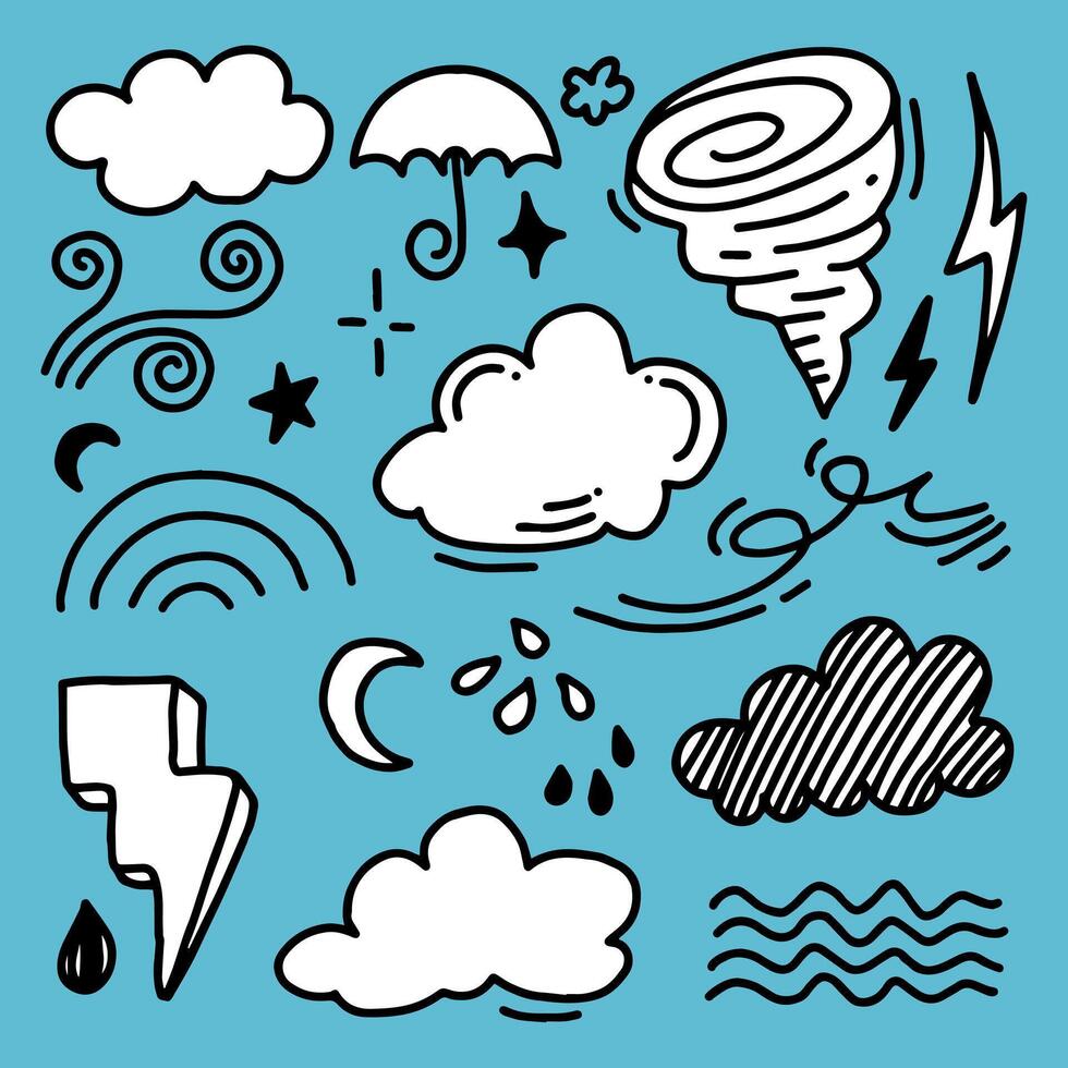 Weather Doodle Set illustration with hand drawn line art style vector