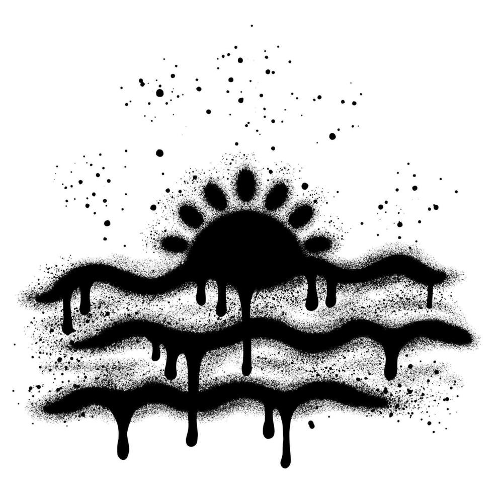 Sunset on beach graffiti with black spray paint. vector