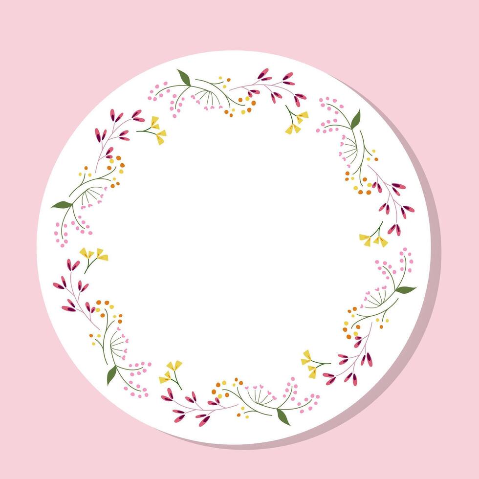 Circle wildflower wreath. botanical frame featuring summer field flowers and greenery. Design element for greeting cards, weddings, birthdays, holidays, and Invitation card backgrounds. vector