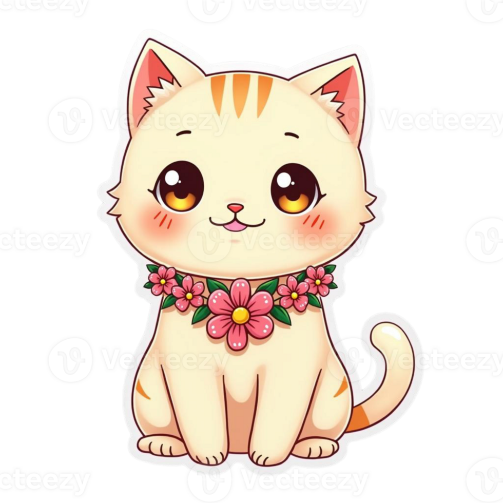 A cute little cat with flowers on its neck png