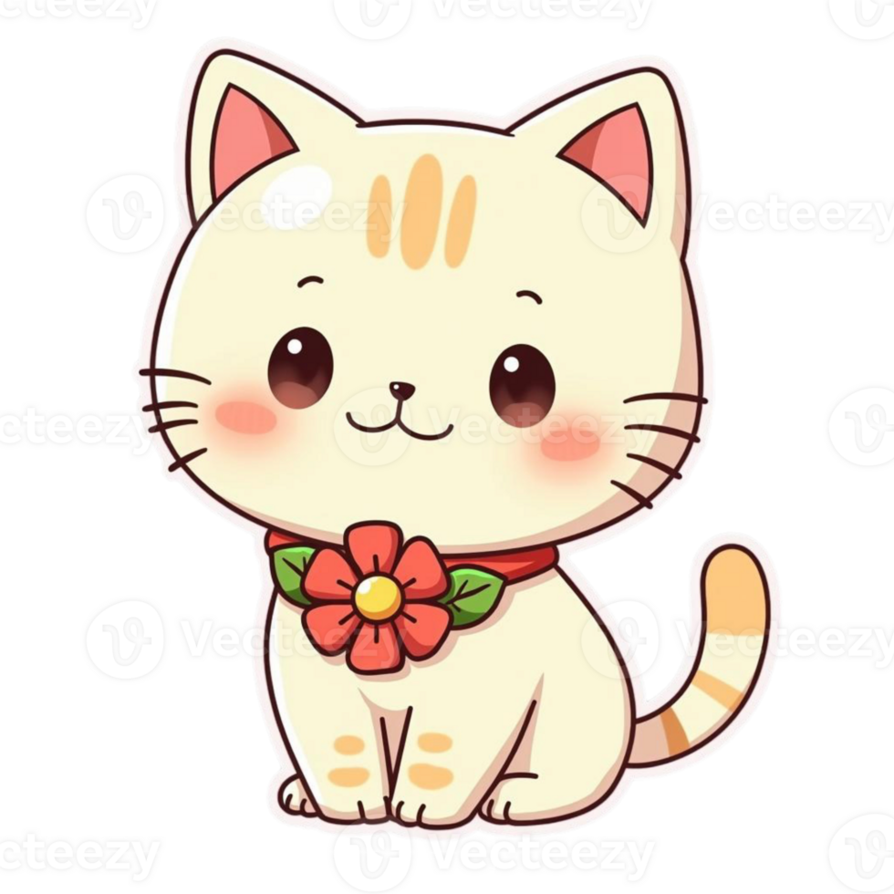 A cute little white cat with a flower in its mouth png