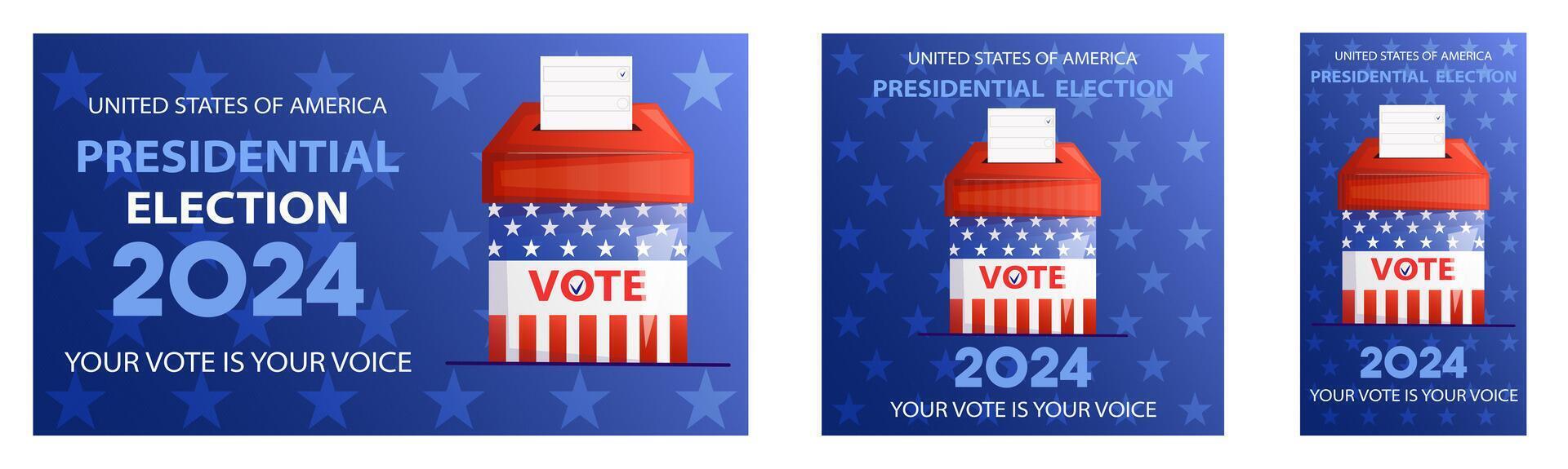 USA election 2024 banner set with ballot box. Political campaign concept collection. vector