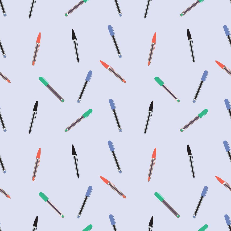 A seamless random pattern of ballpen on a blue background in a school object minimal concept vector