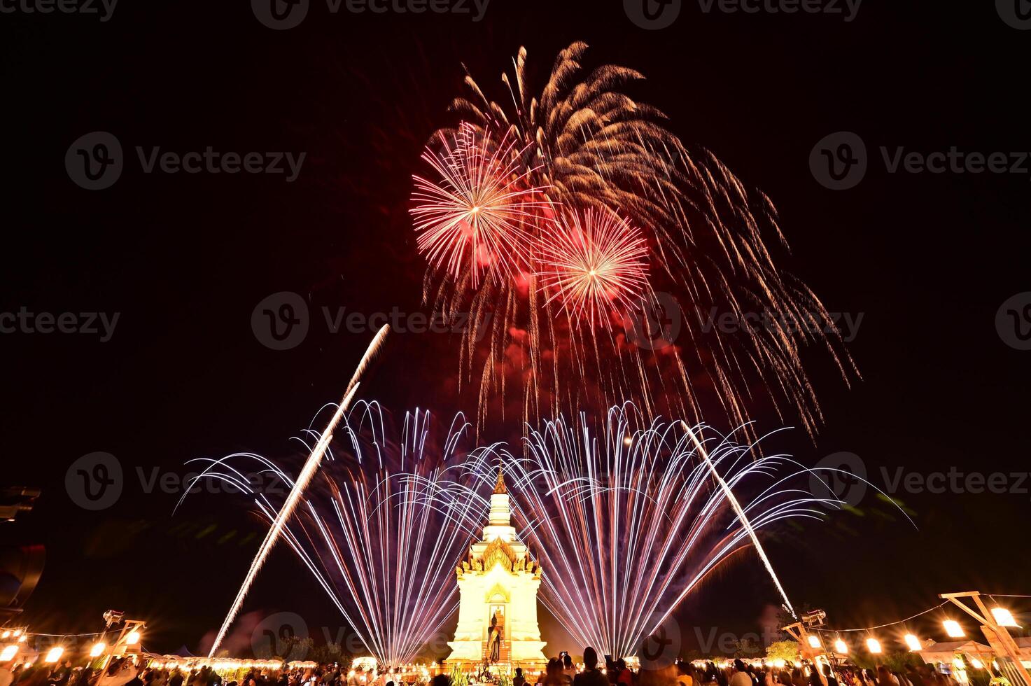 Colorful fireworks display on New Year's Day. This photo was taken in Sukhothai, Thailand on January 1, 2023.