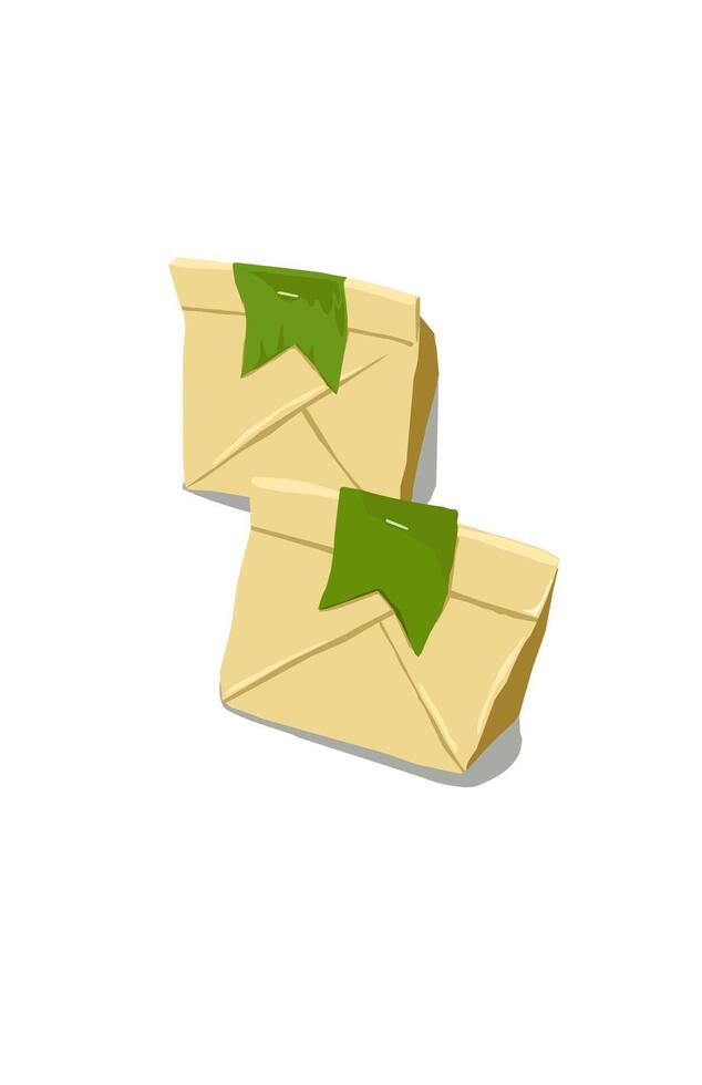 illustration of two packages of rice made from paper and banana leaves issolated on white vector