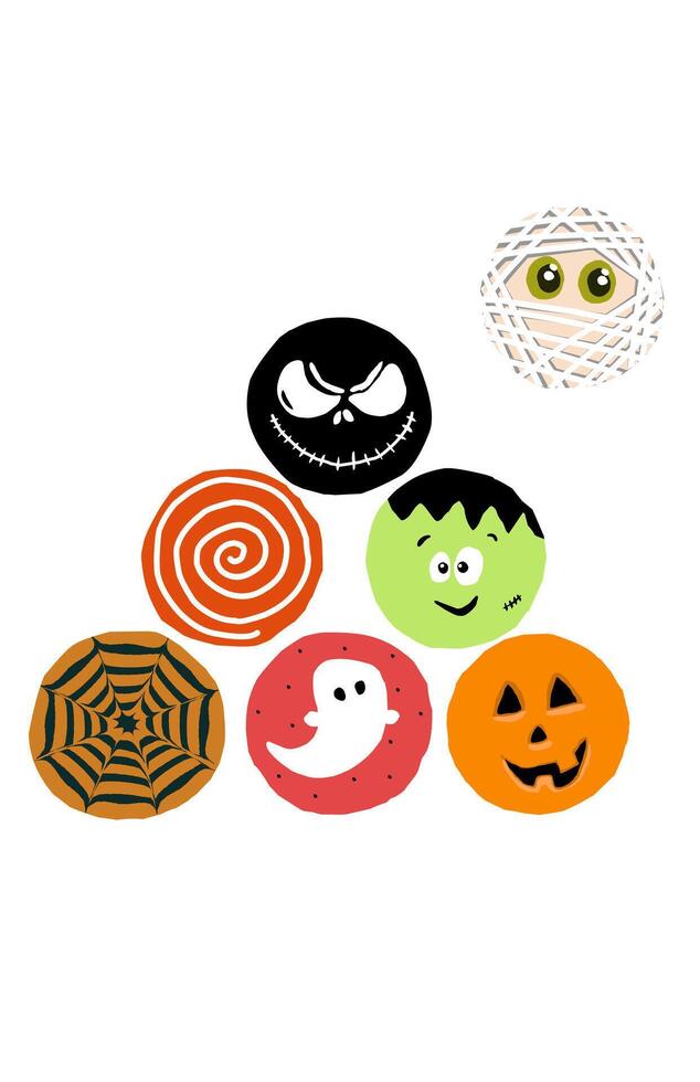 Set of face monster halloween icon.monster cookies on white background vector