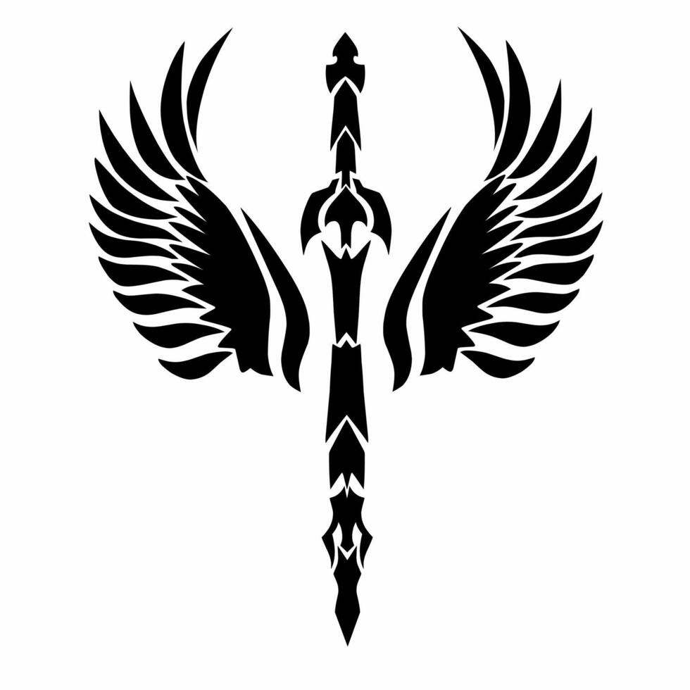 illustration tribal art design sword with wings vector