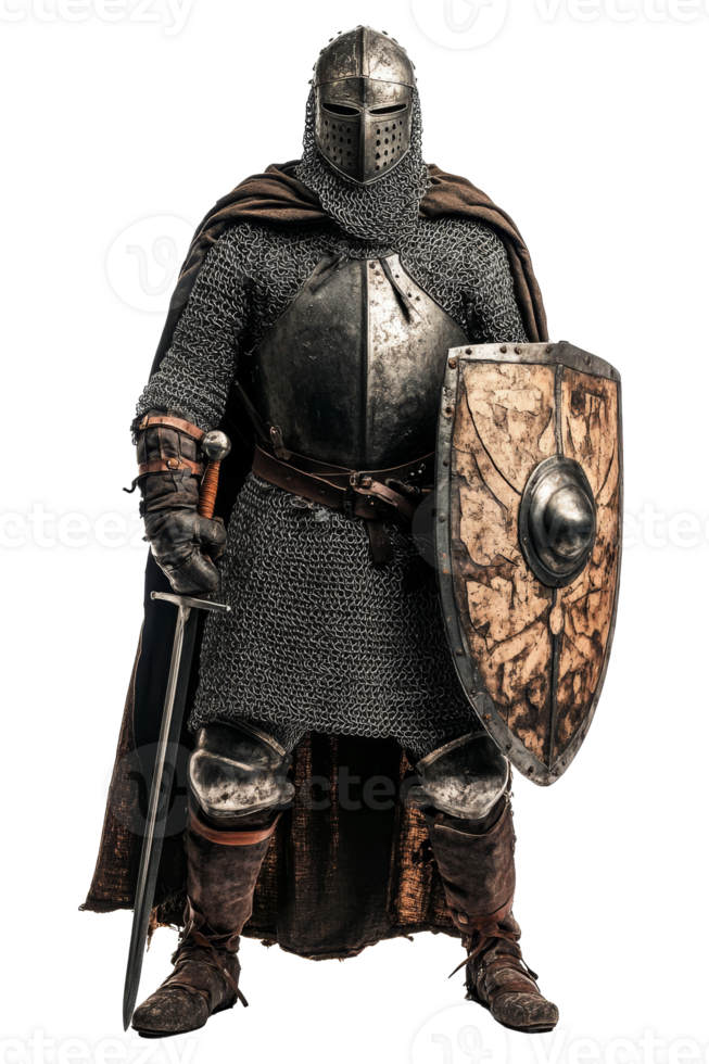 Medieval Knight in Full Armor with Sword and Shield png