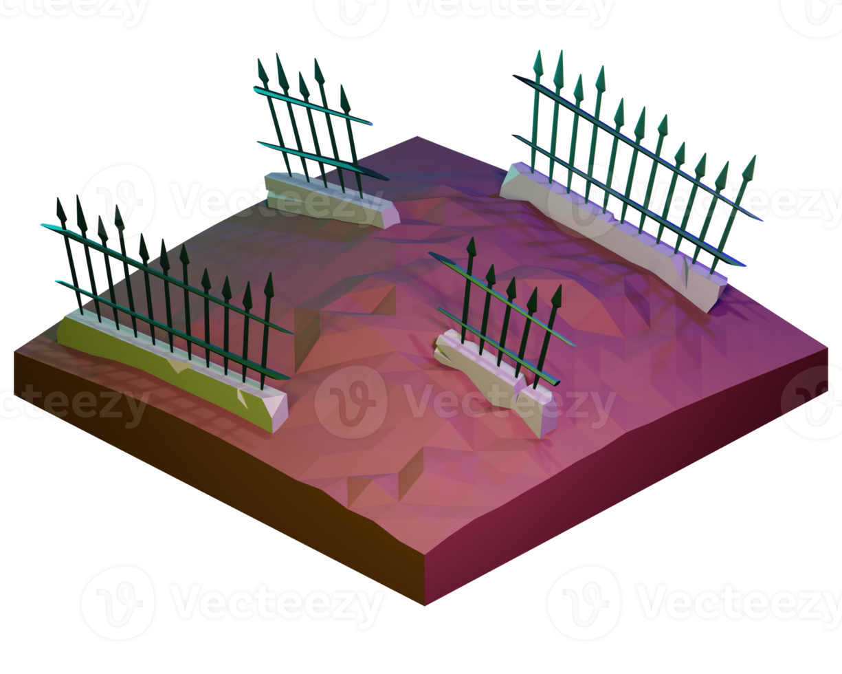 A low poly model of a fence with a fence post png