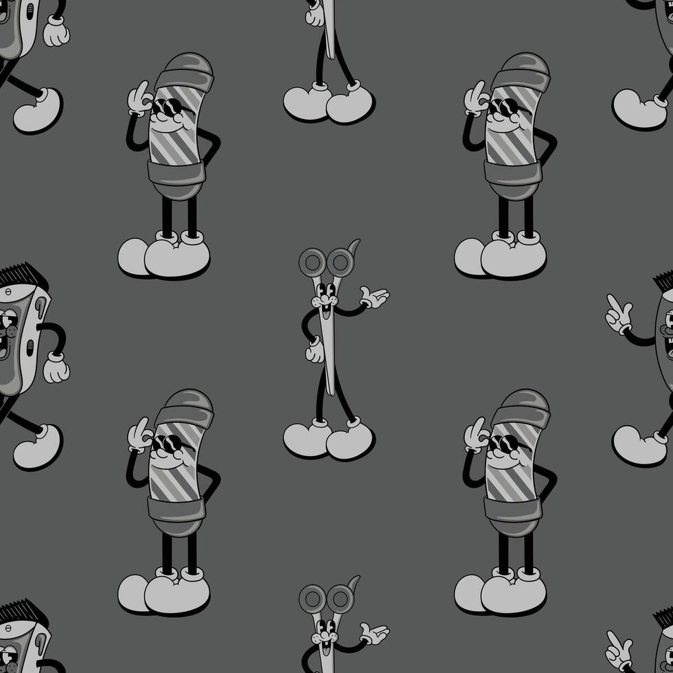 retro barber element cartoon seamless pattern vector